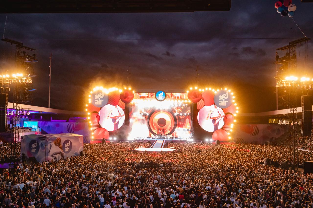 Bühne des Energy Air mit tausenden Zuschauerinnen und Zuschauern – Lichtshow, Musik und Festivalstimmung im Stadion.